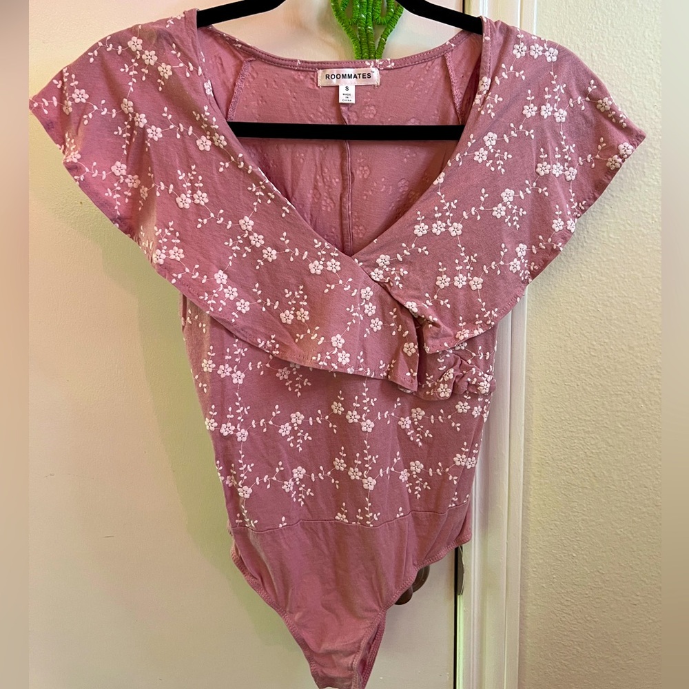 Pink and white floral bodysuit